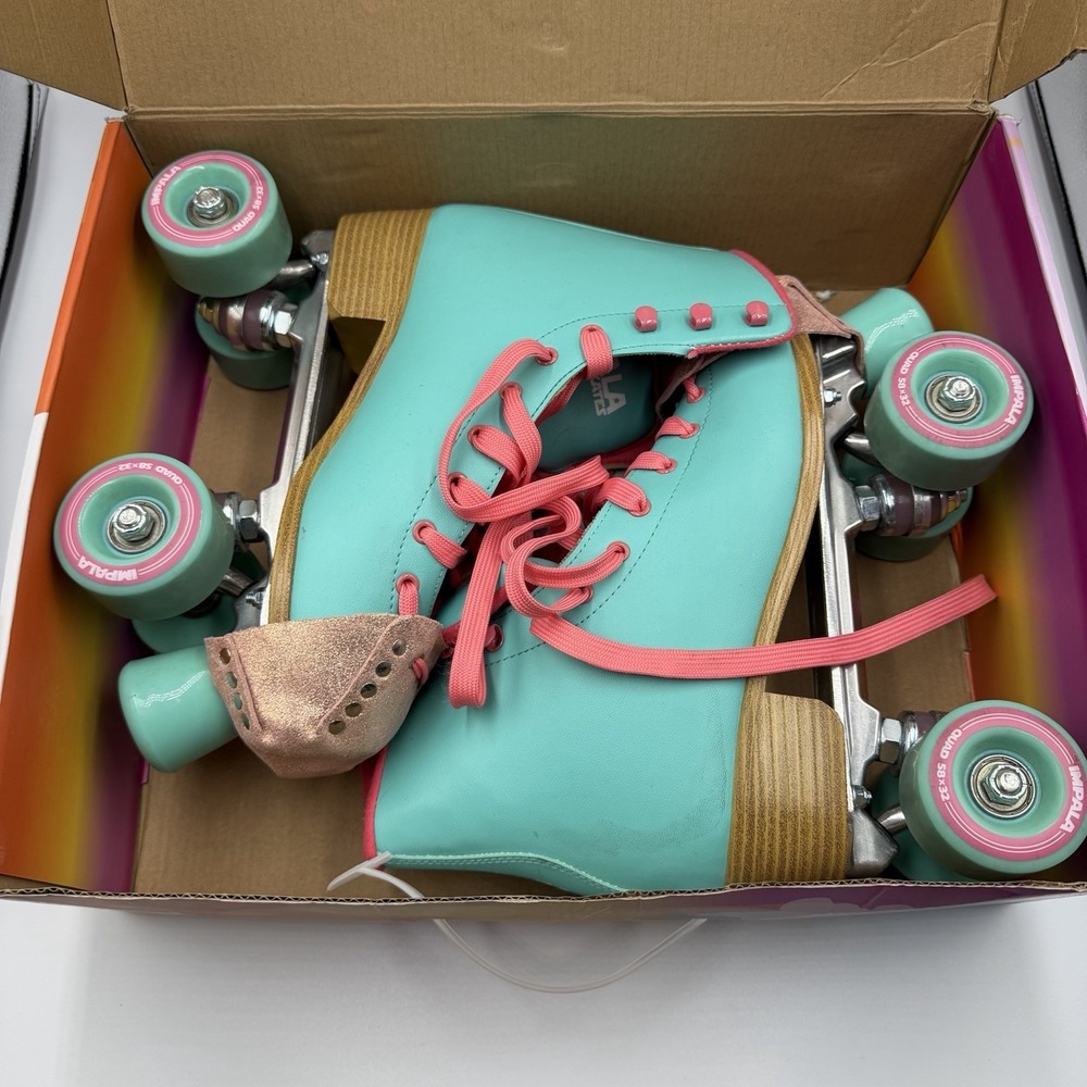 Impala Roller Skates Quad Women's Size 8 Teal/Pink W/Box Vegan Retro Sparkle Toe